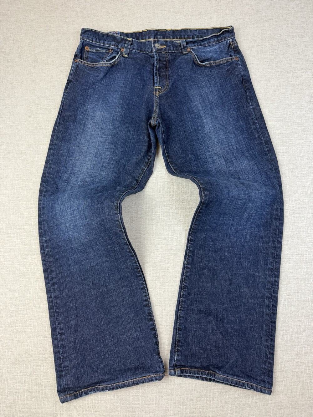 Lucky Brand Vintage Selvedge Jeans 34 Button Fly Made USA Dark Wash Denim